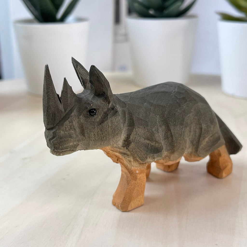 YEEYAYA Wood Rhino Wood sculpture Home decor Wood statue Wood figurines room decor Hand Carved