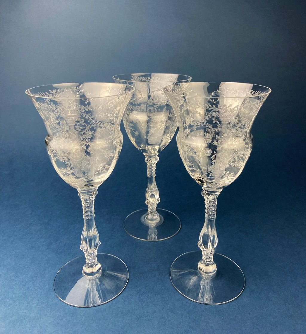 Fostoria Midnight Rose Etched Sherbet Glasses, Set of 6