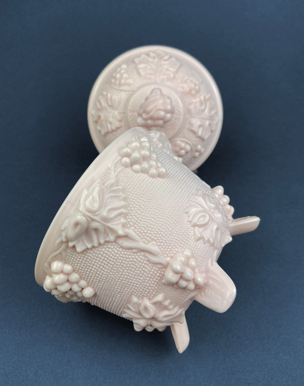 Pink Milk Glass Grapevine Covered Candy Dish