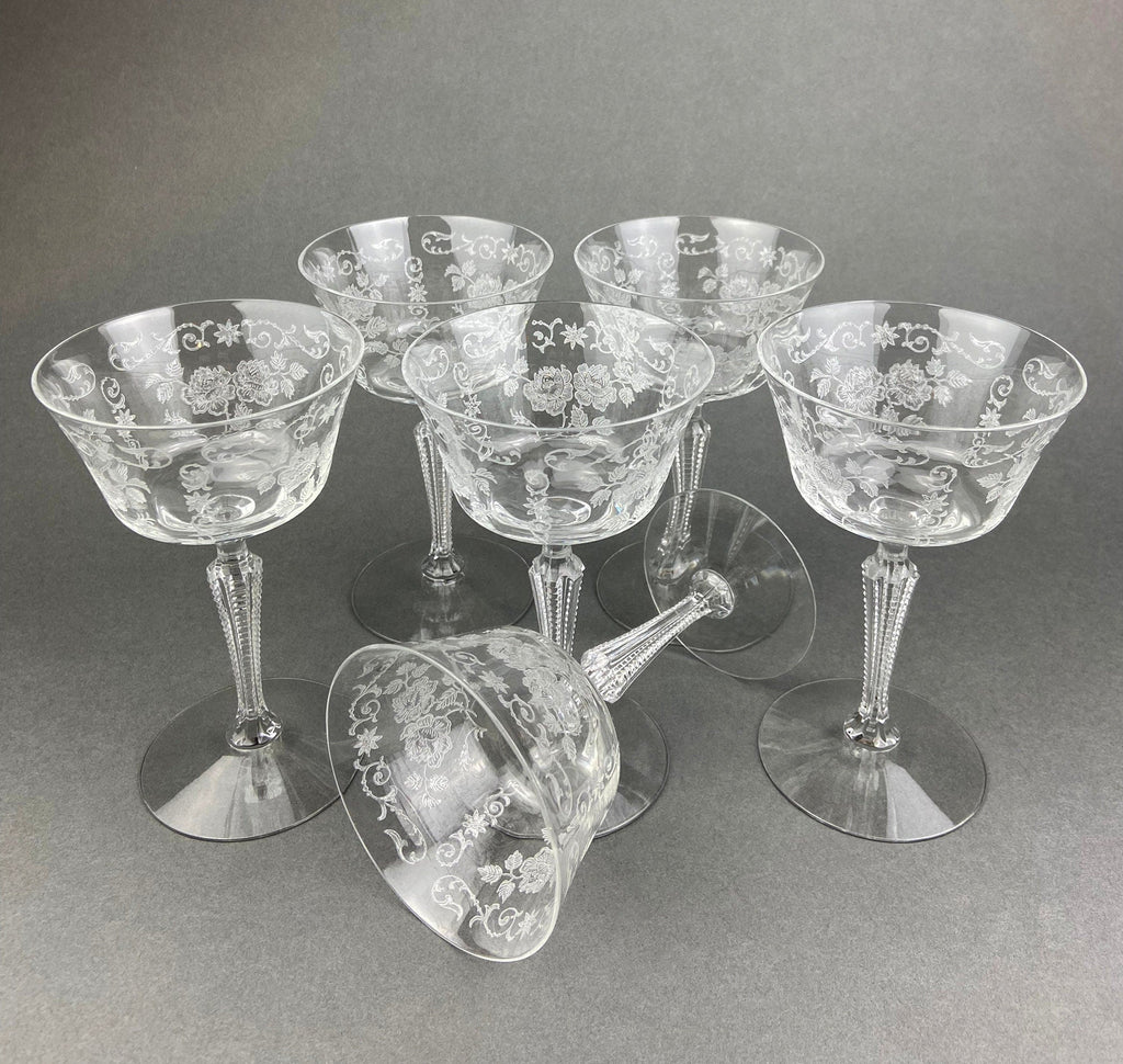 Fostoria Midnight Rose Etched Sherbet Glasses, Set of 6
