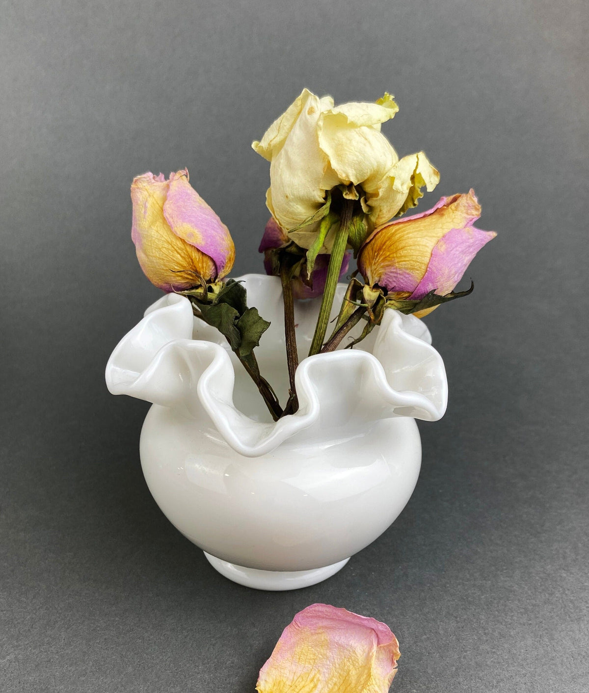 Small Ruffled Milk Glass Vase