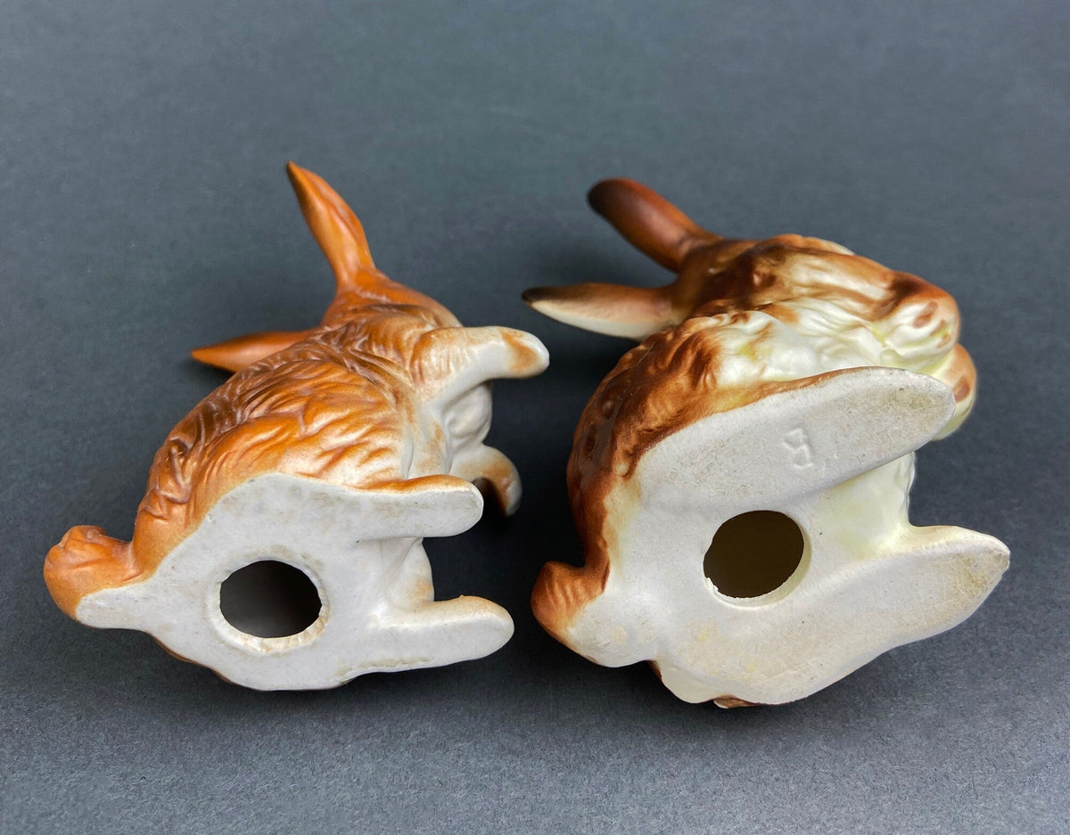 Hand-Painted Brown Porcelain Bunnies, Pair
