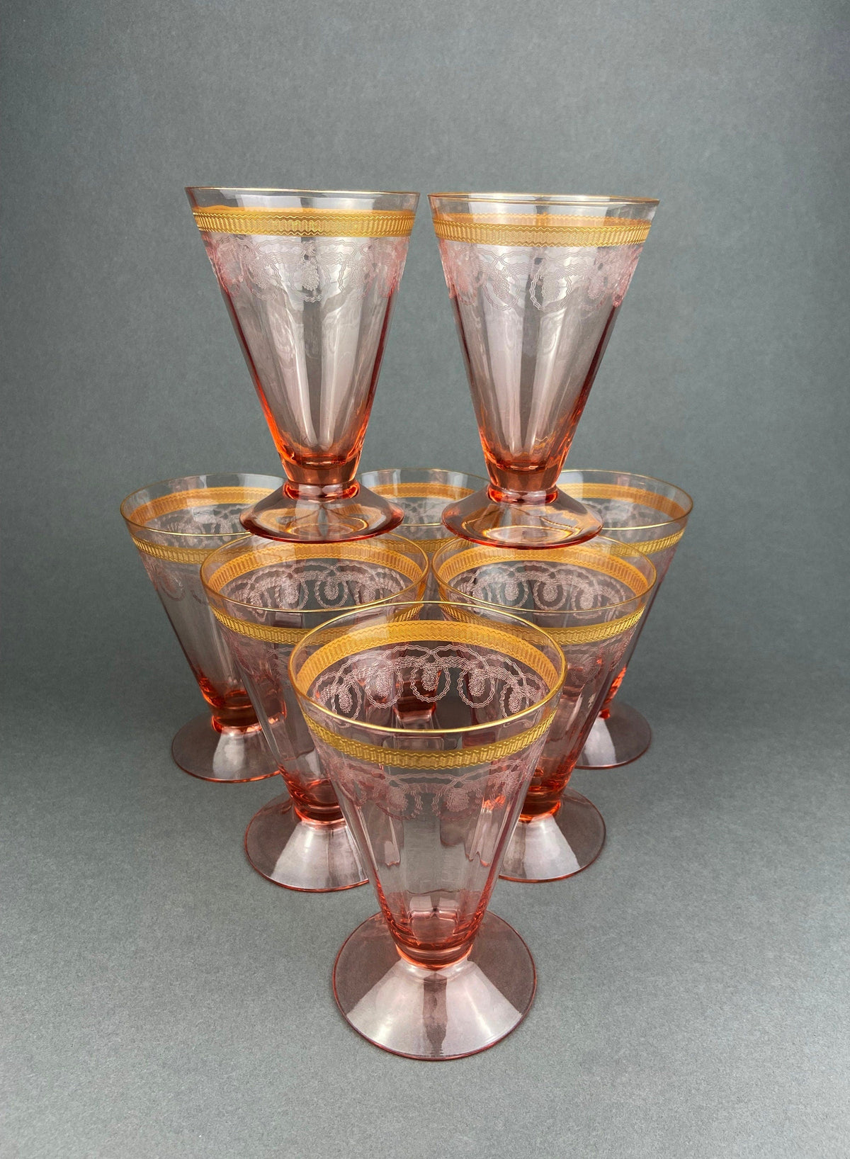 Fostoria Midnight Rose Etched Sherbet Glasses, Set of 6