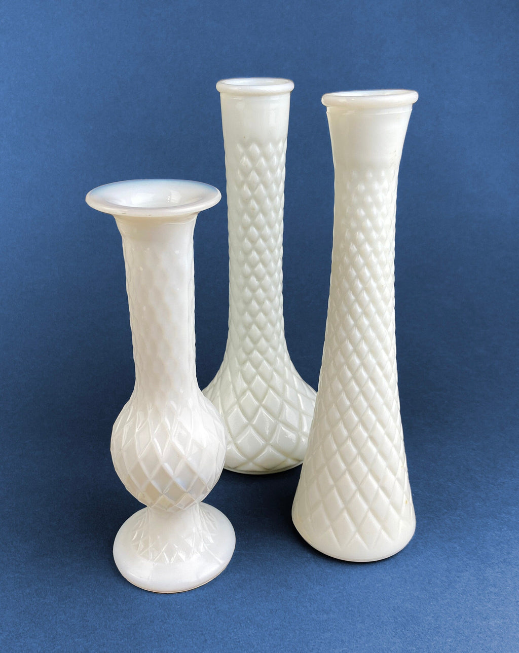 Quilted Milk Glass Vases, Set of 3