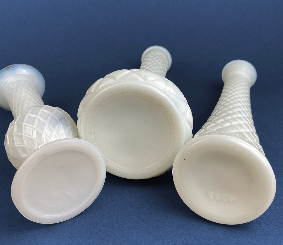 Quilted Milk Glass Vases, Set of 3