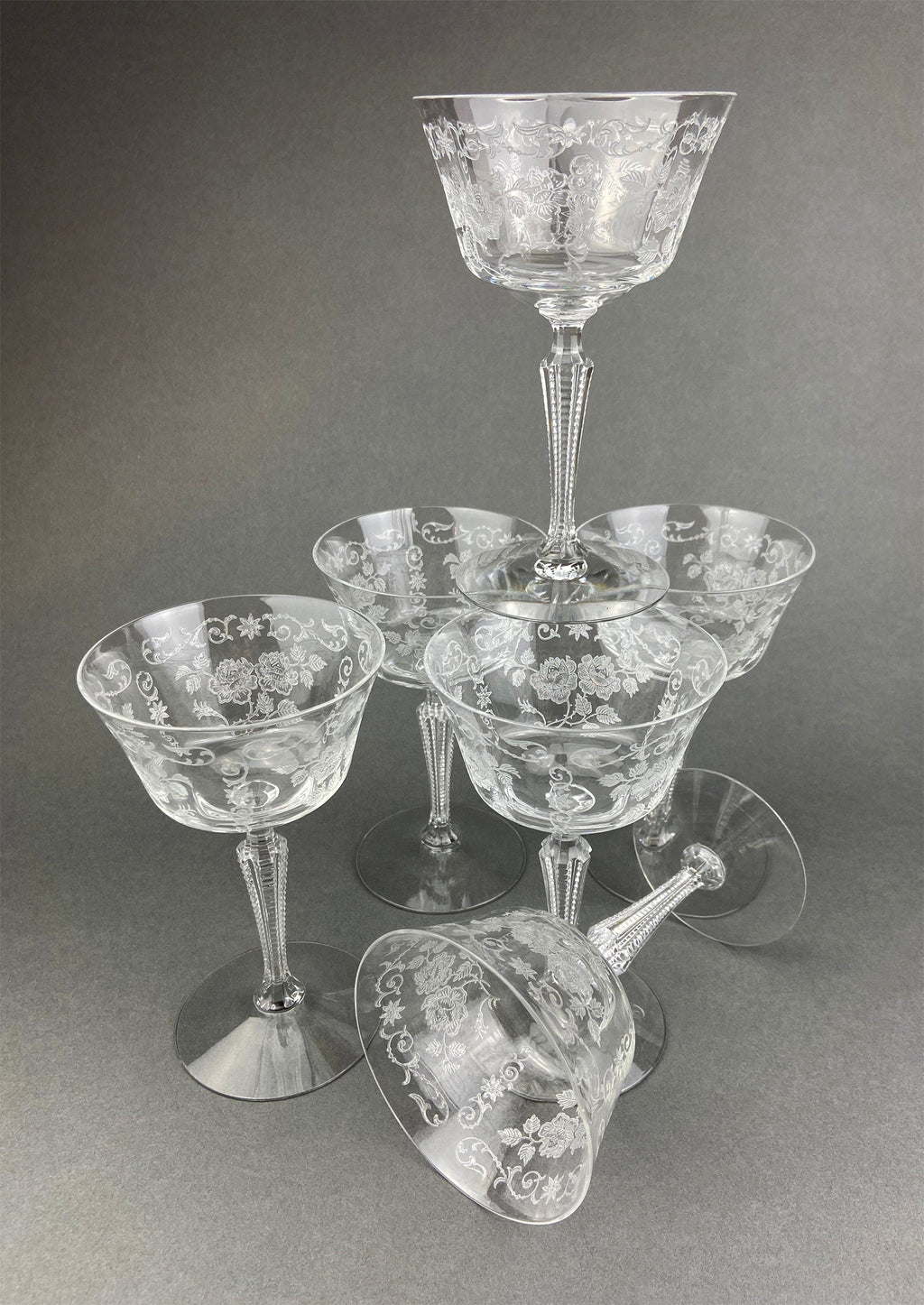 Fostoria Midnight Rose Etched Sherbet Glasses, Set of 6
