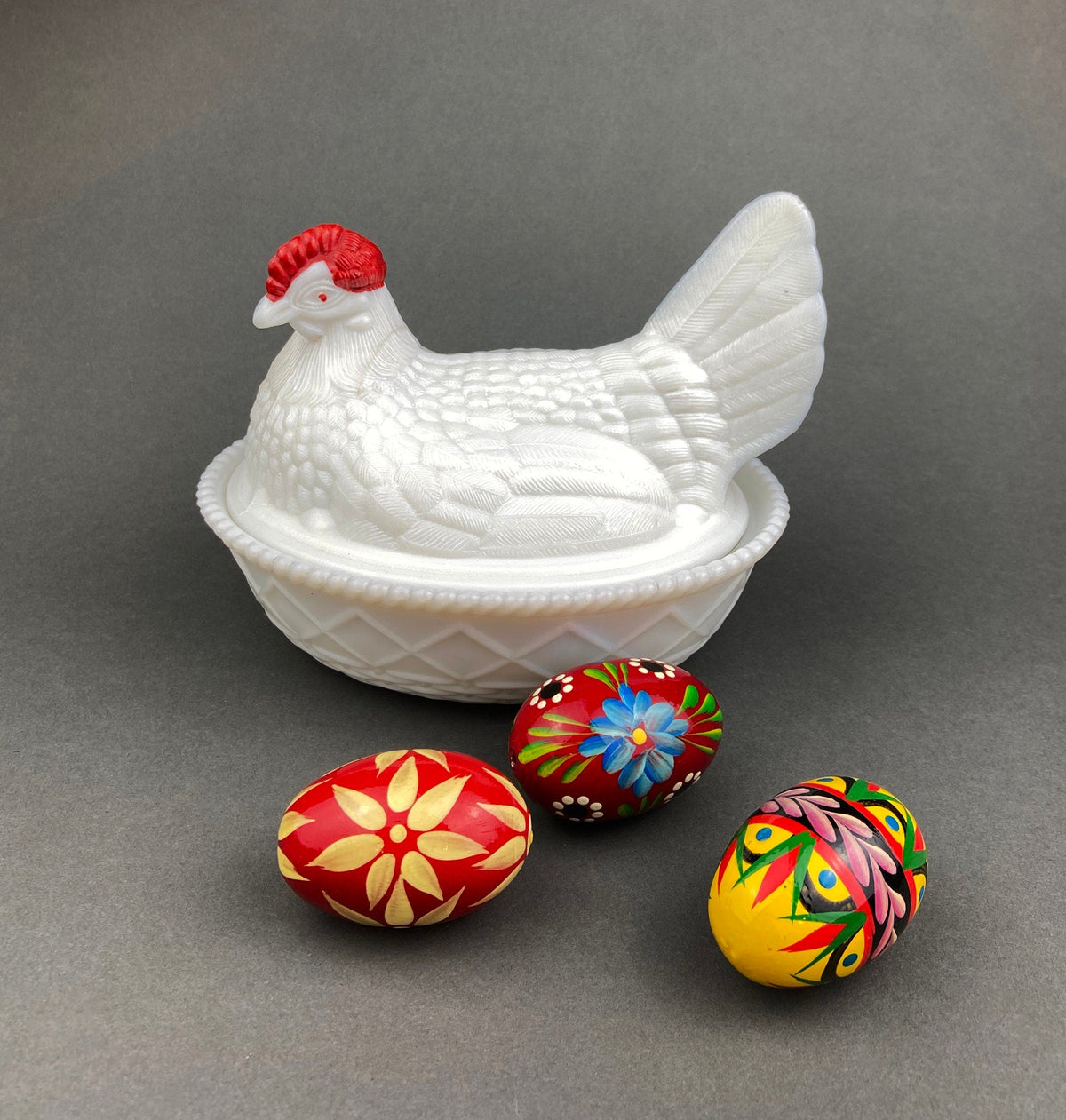 Westmoreland Milk Glass Rooster on Nest Covered Dish