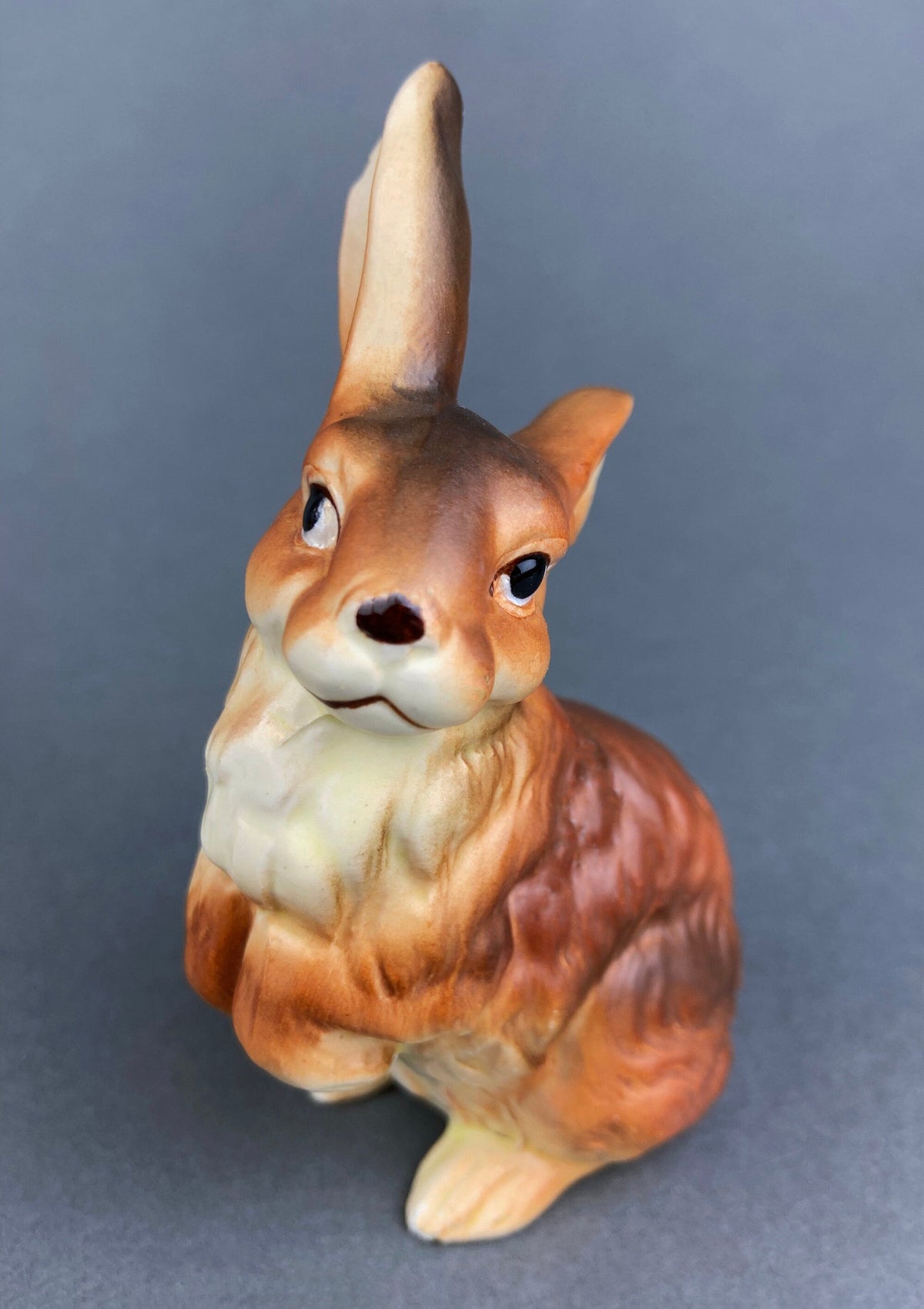 Hand-Painted Brown Porcelain Bunnies, Pair