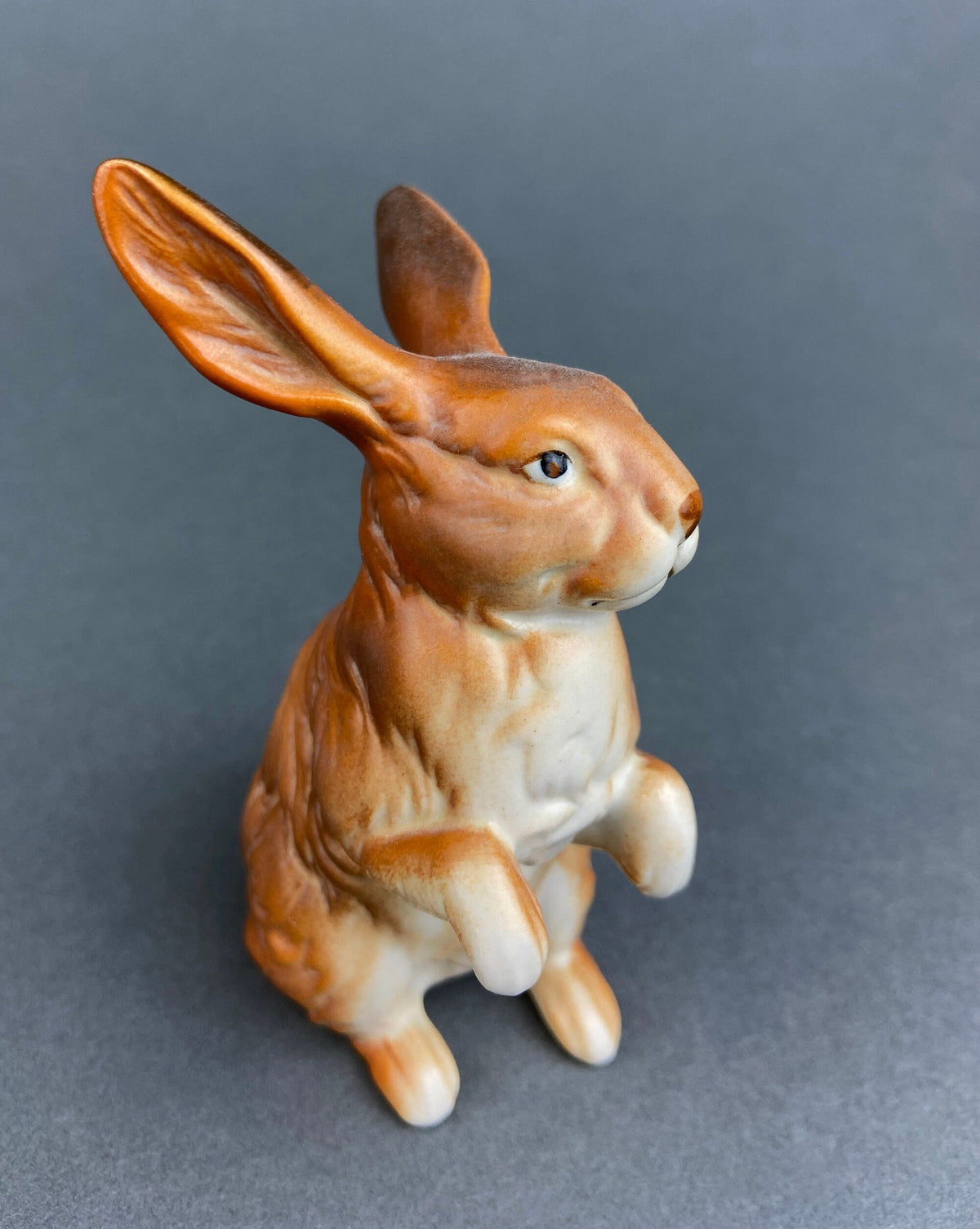 Hand-Painted Brown Porcelain Bunnies, Pair