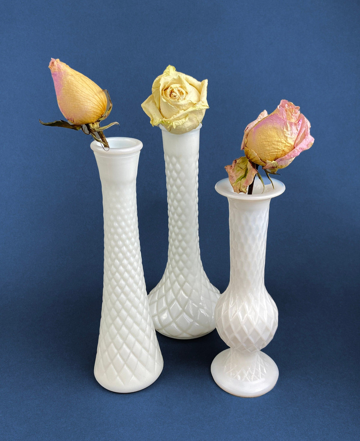 Quilted Milk Glass Vases, Set of 3
