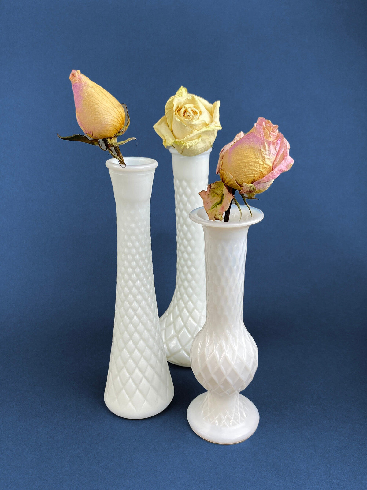 Quilted Milk Glass Vases, Set of 3