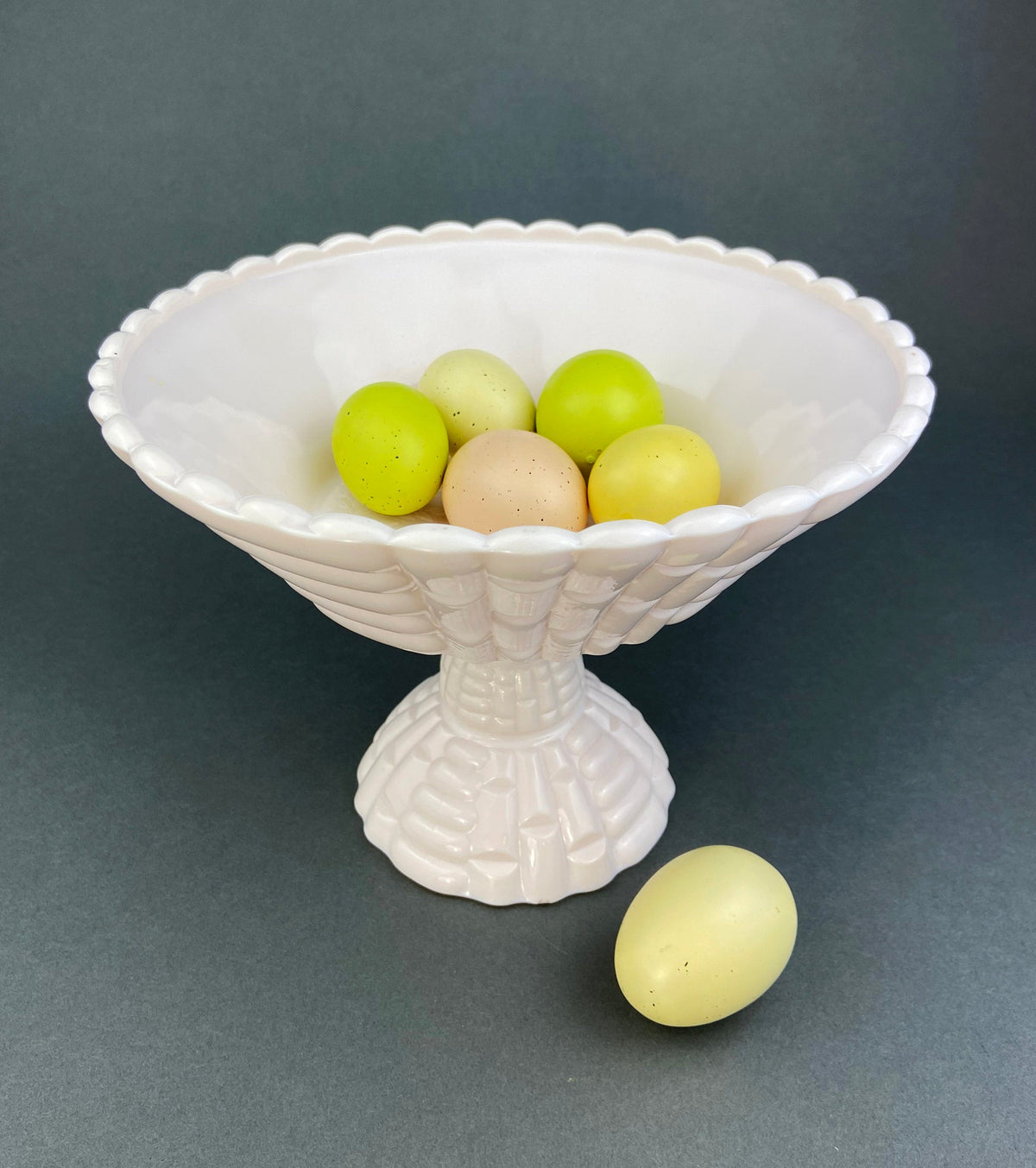 Shell Pink Milk Glass Quilted Footed Fruit Bowl