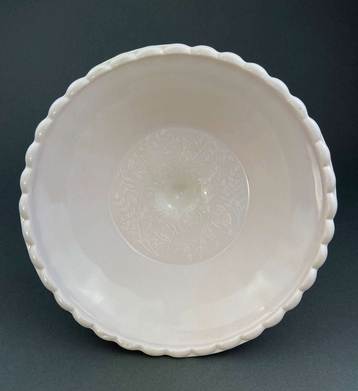 Shell Pink Milk Glass Quilted Footed Fruit Bowl