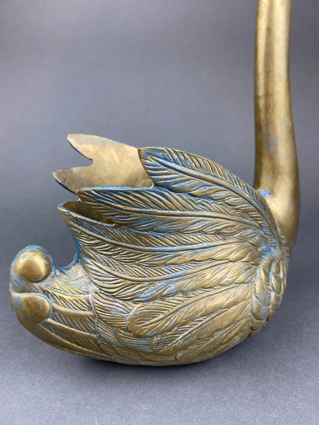 Brass Swan Planter with Blue Patina