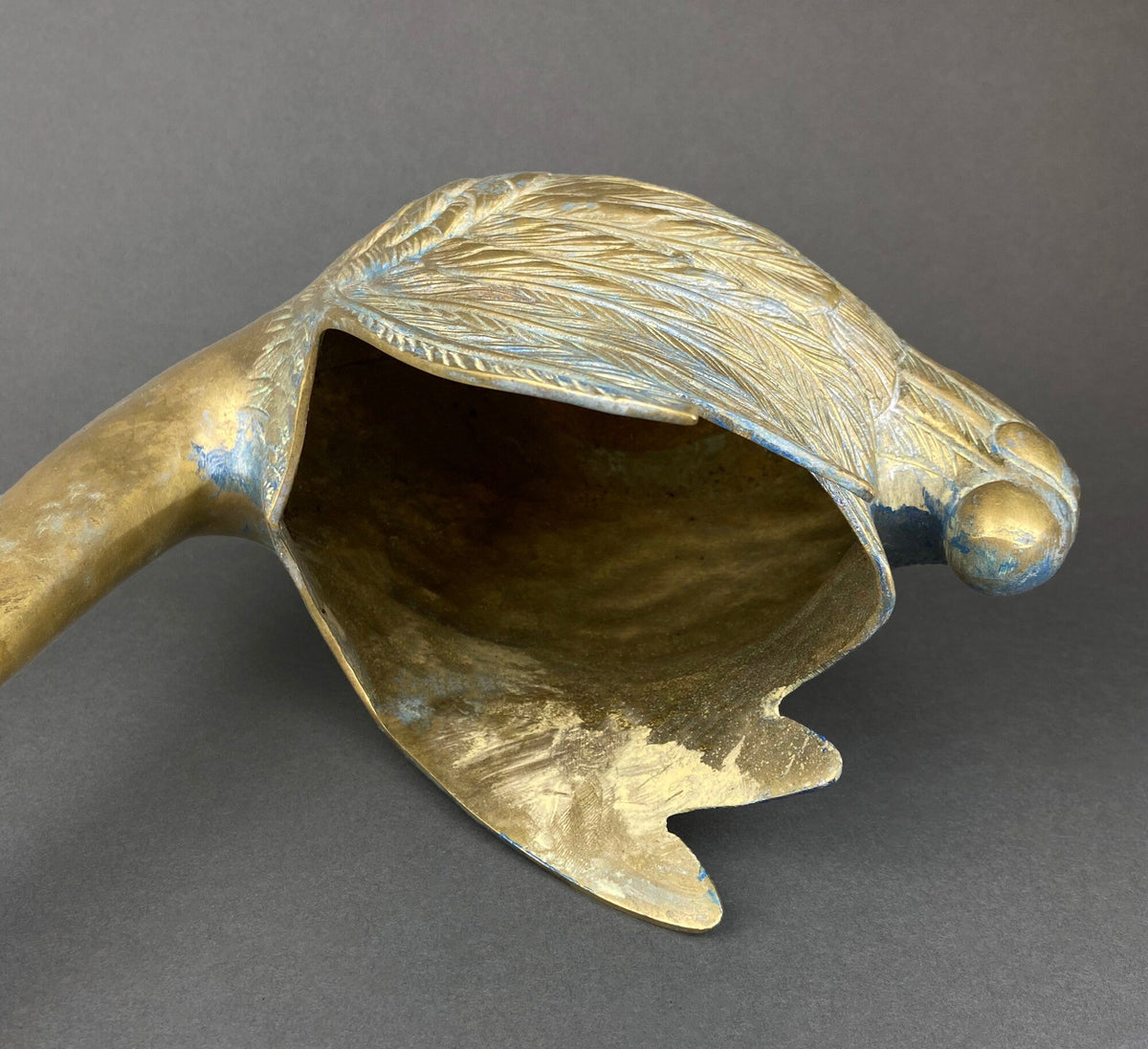 Brass Swan Planter with Blue Patina