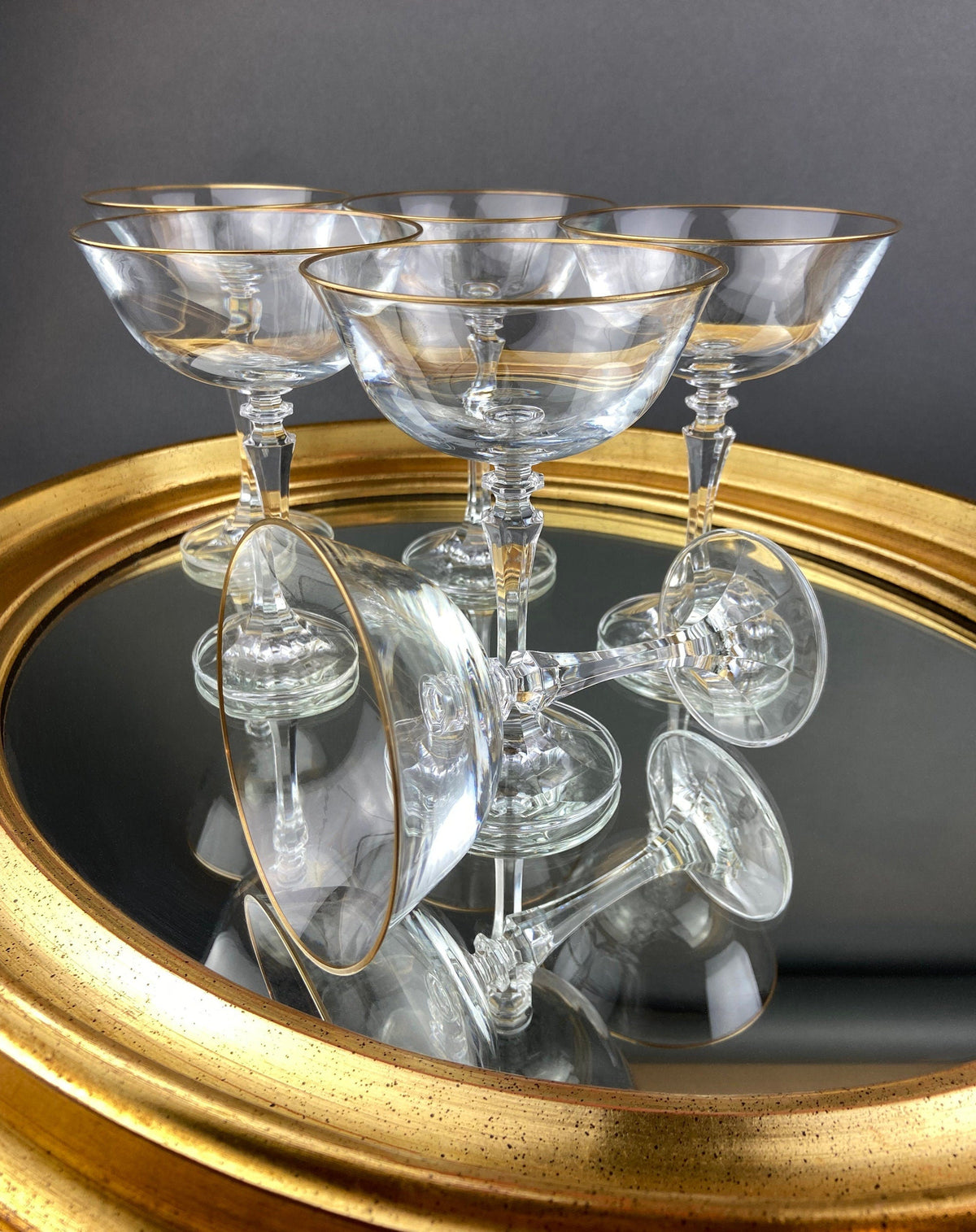 Gold-Rim Engraved Whiskey Glasses, Set of 5