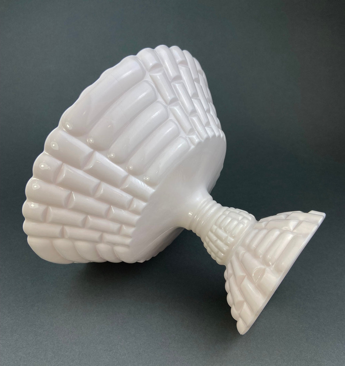 Shell Pink Milk Glass Quilted Footed Fruit Bowl