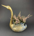Brass Swan Planter with Blue Patina