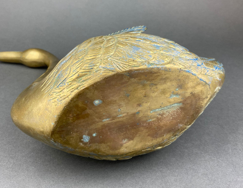 Brass Swan Planter with Blue Patina