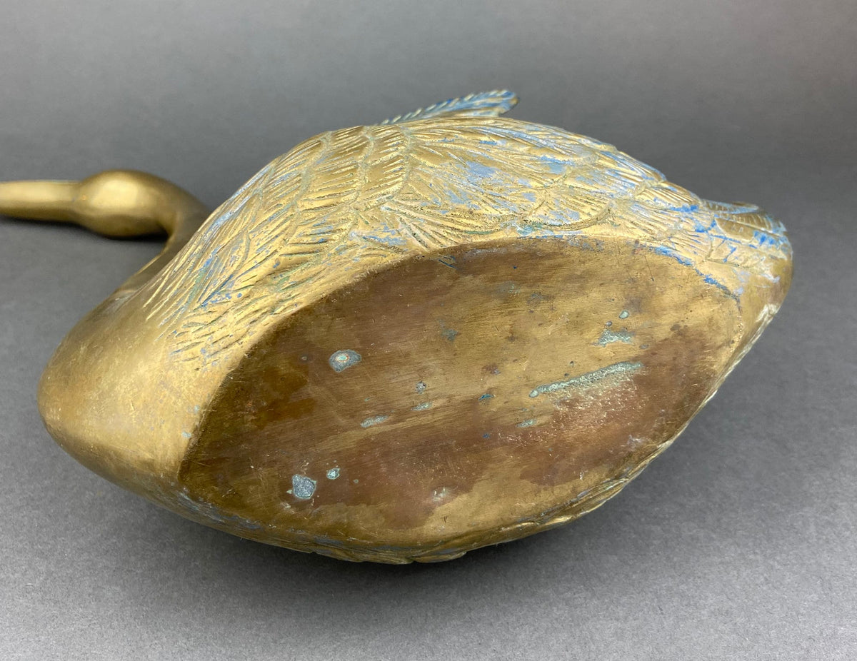 Brass Swan Planter with Blue Patina