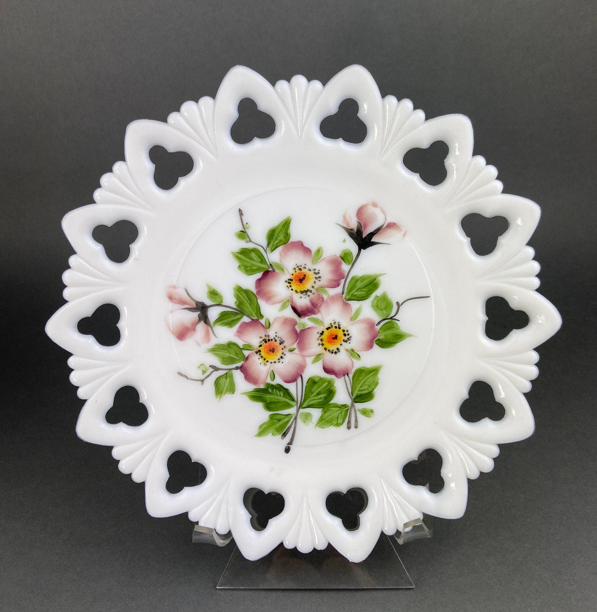 Westmoreland Hand-Painted Milk Glass Plates, Set of 4