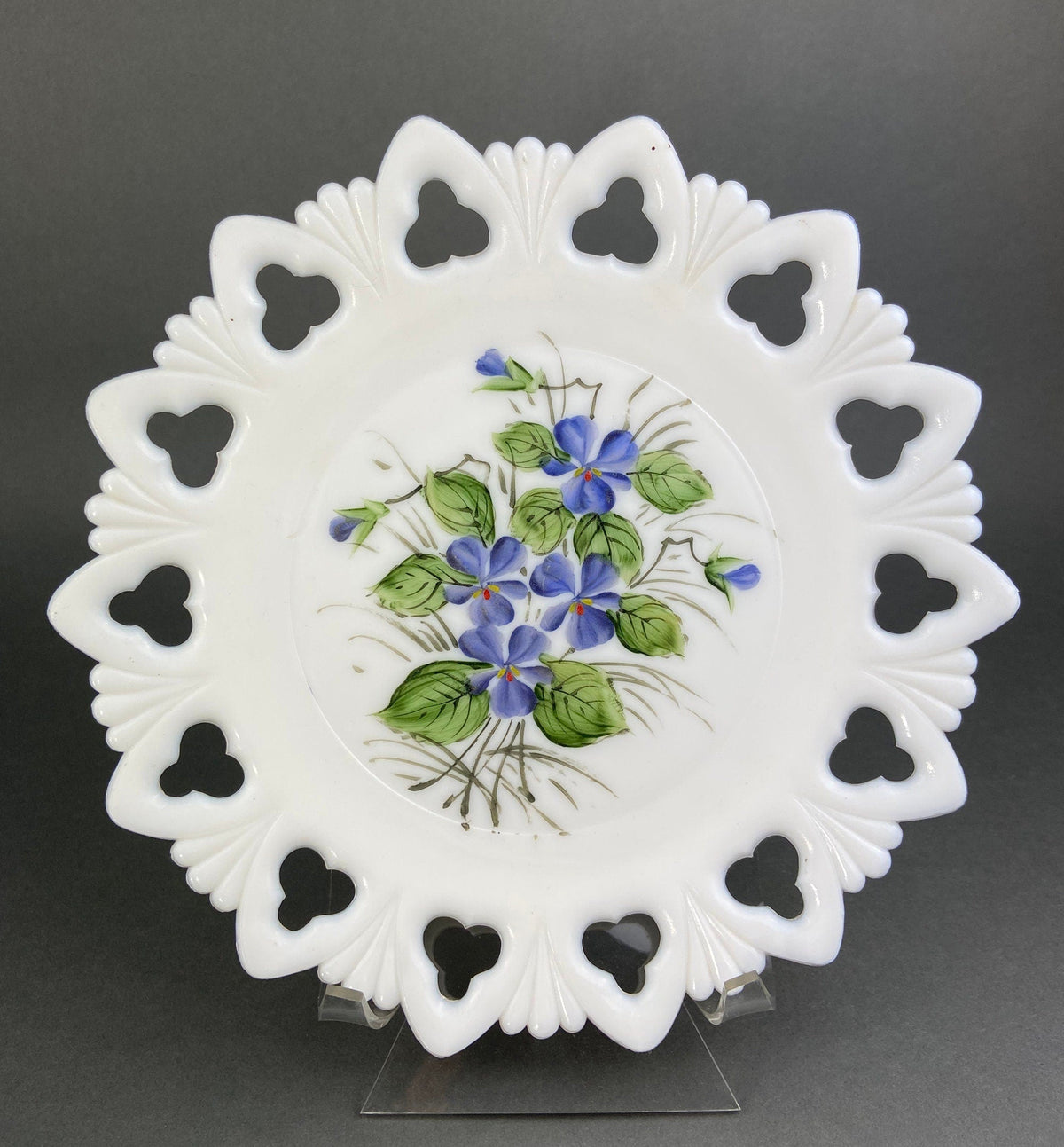 Westmoreland Hand-Painted Milk Glass Plates, Set of 4