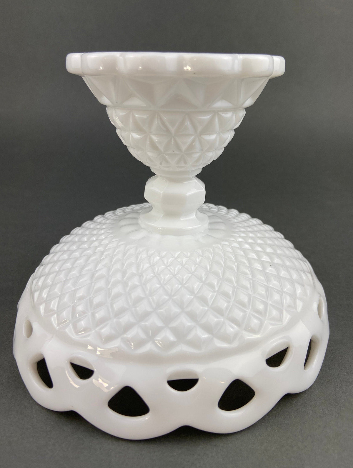 Waffle Pattern Milk Glass Compote