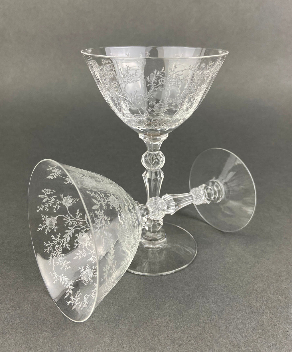 Fostoria Chintz Etched Claret Glasses, Pair
