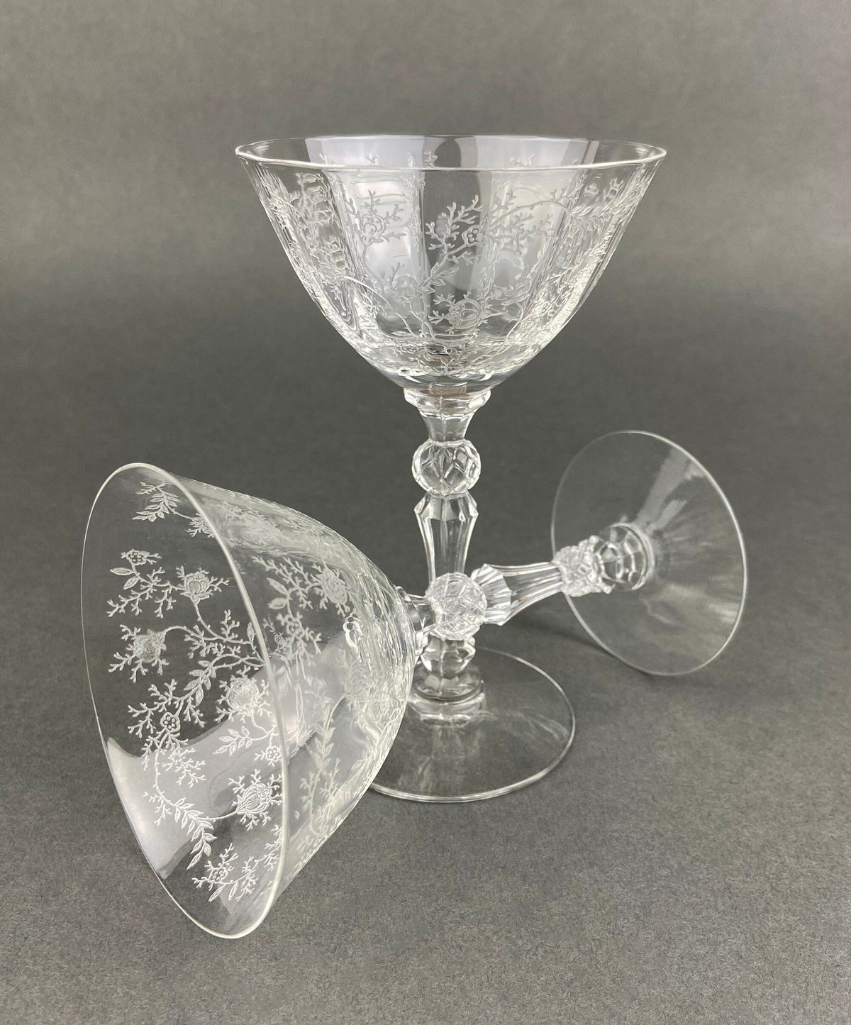 Fostoria Chintz Etched Claret Glasses, Pair