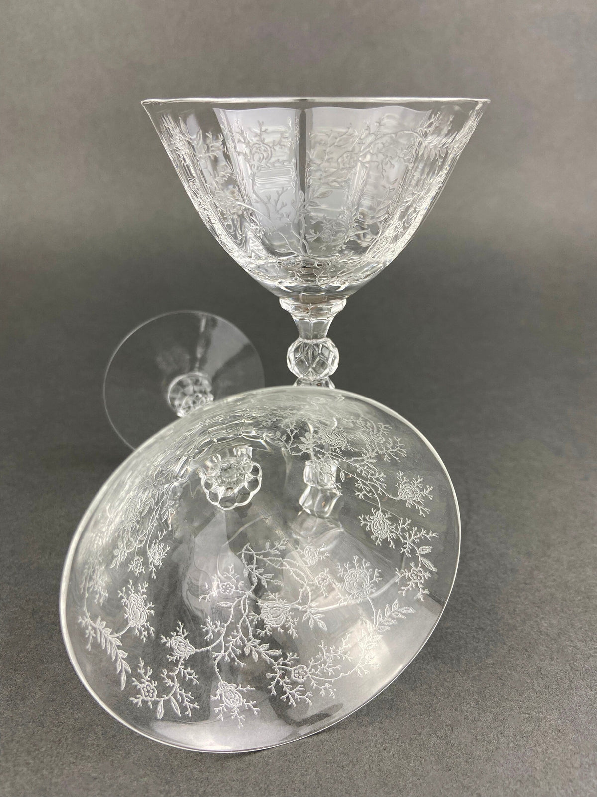 Fostoria Chintz Etched Claret Glasses, Pair