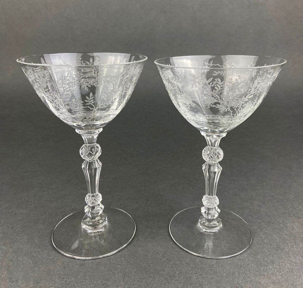 Fostoria Chintz Etched Claret Glasses, Pair