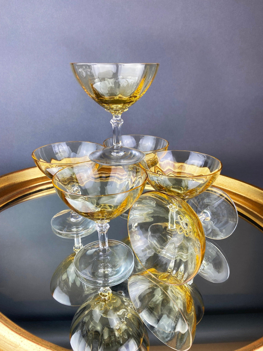 Fostoria Topaz Low Sherbet Champagne Glasses, Set of 6