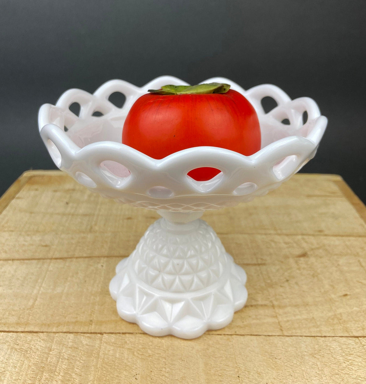 Waffle Pattern Milk Glass Compote