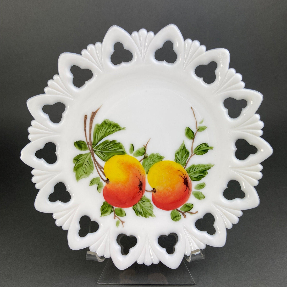 Westmoreland Hand-Painted Milk Glass Plates, Set of 4