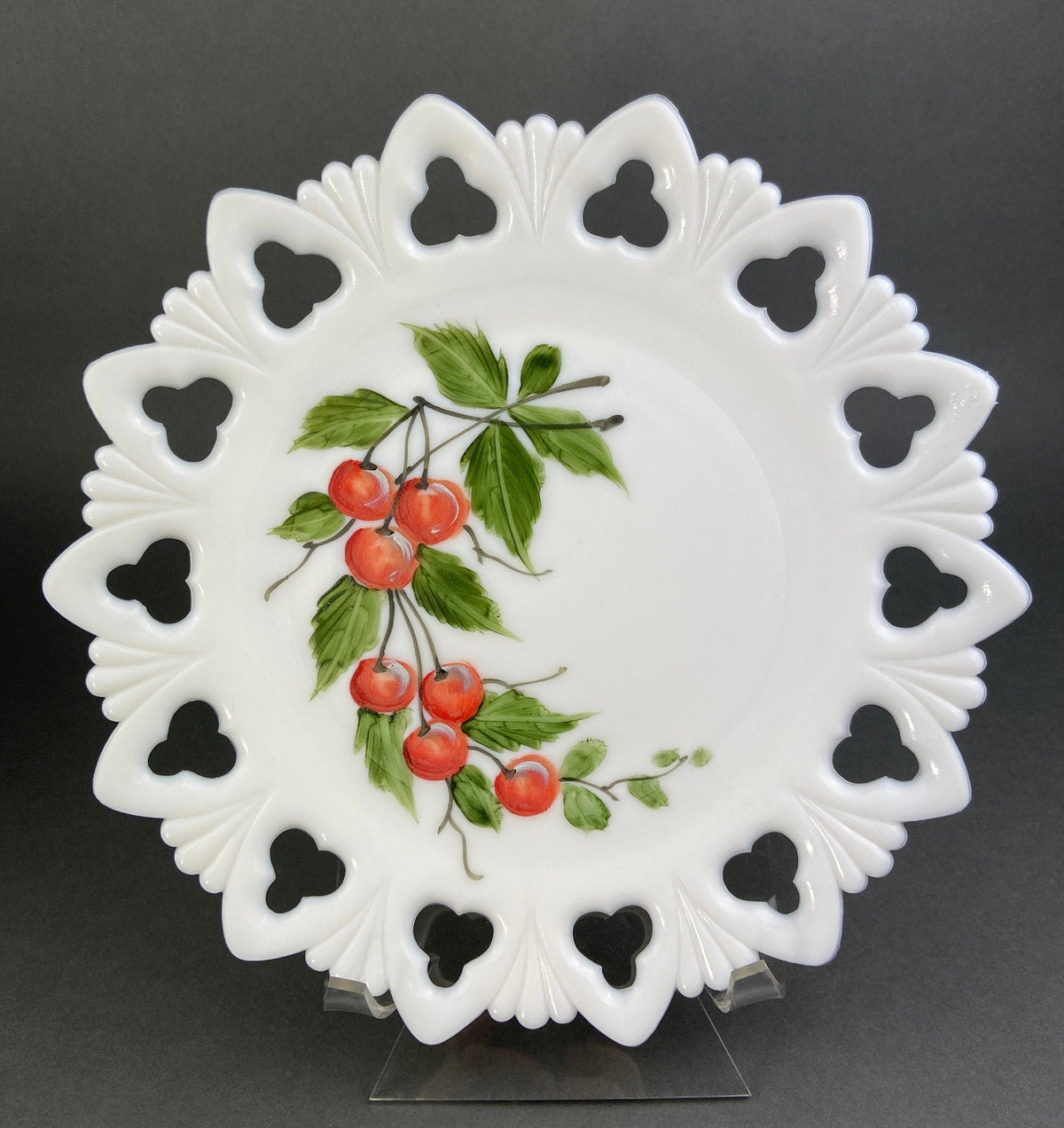 Westmoreland Hand-Painted Milk Glass Plates, Set of 4