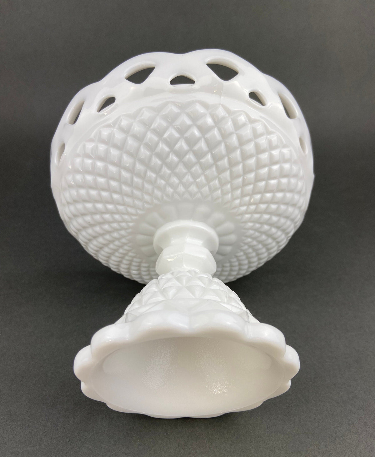 Waffle Pattern Milk Glass Compote