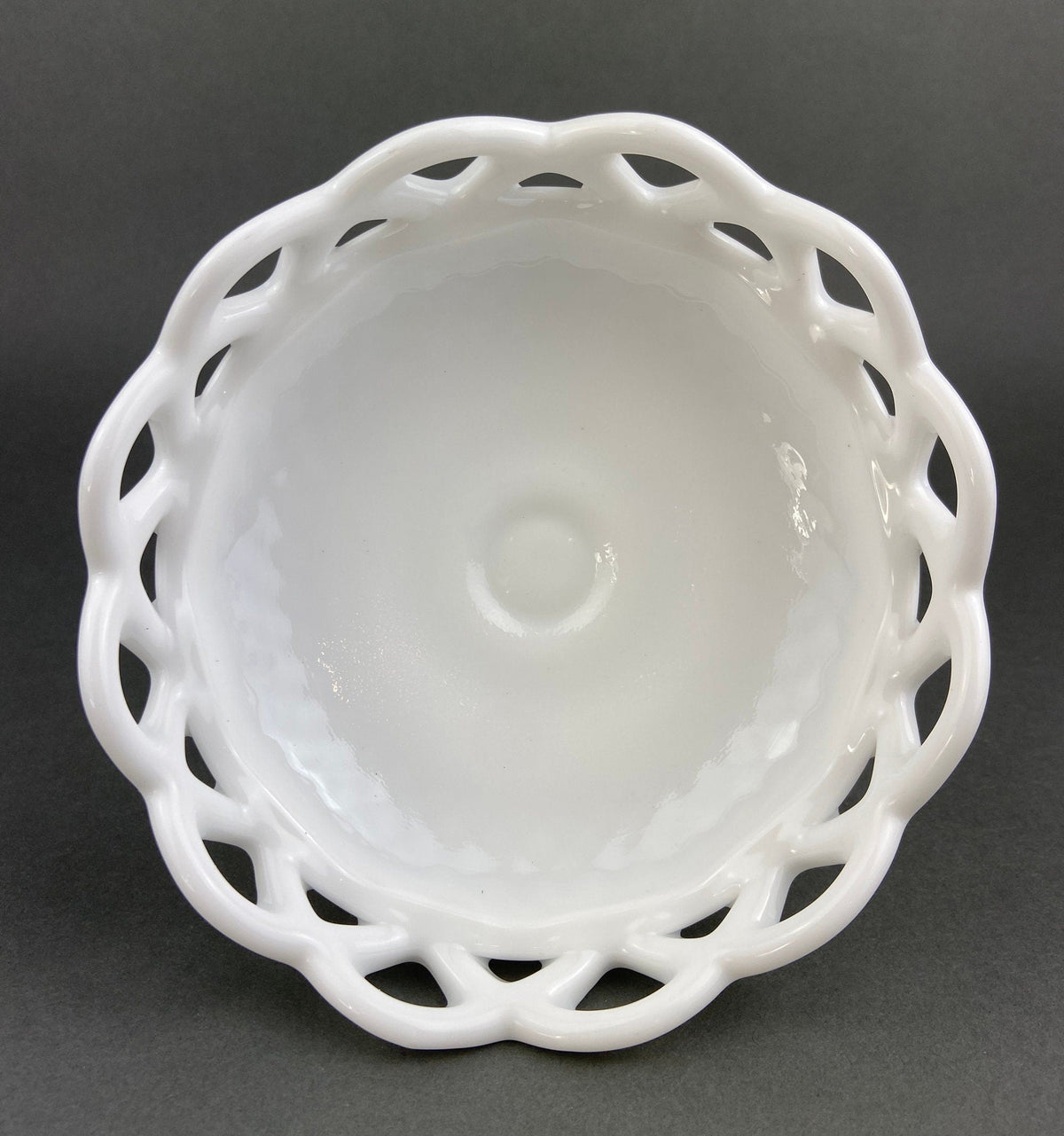 Waffle Pattern Milk Glass Compote