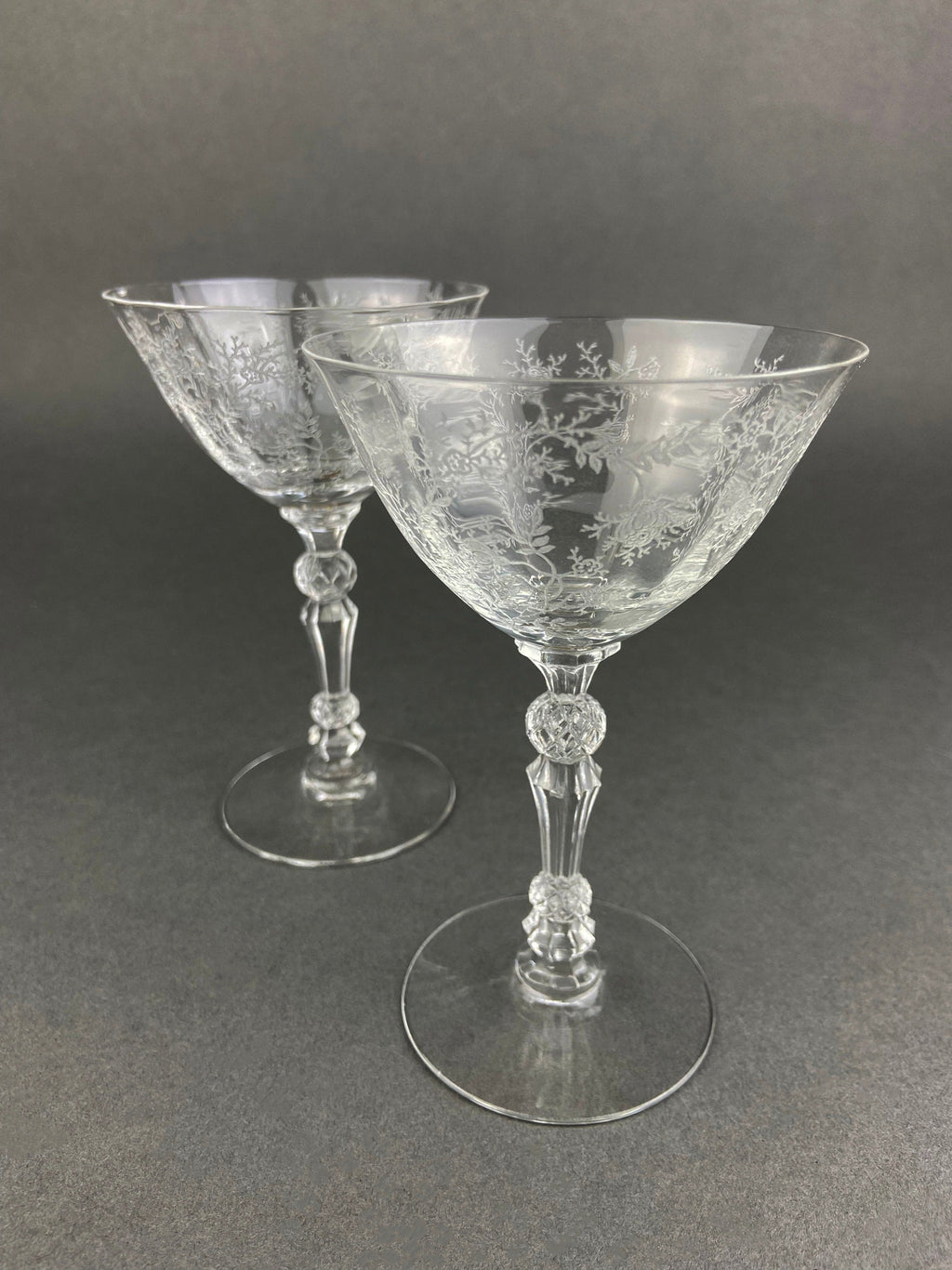 Fostoria Chintz Etched Claret Glasses, Pair