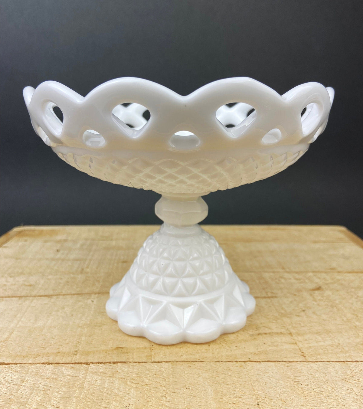 Waffle Pattern Milk Glass Compote
