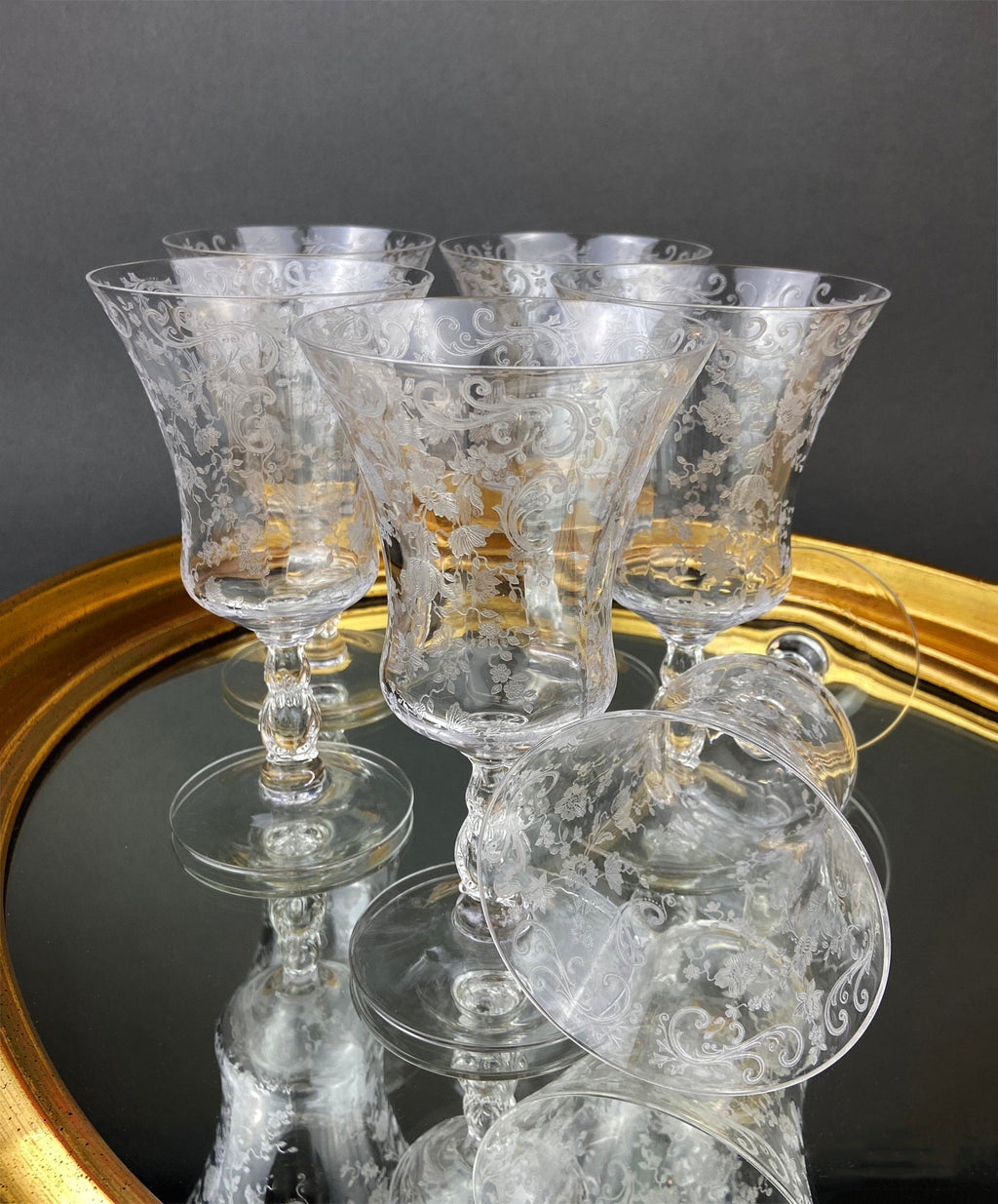 Cambridge Chantilly Etched Champagne Glasses, Set of 9