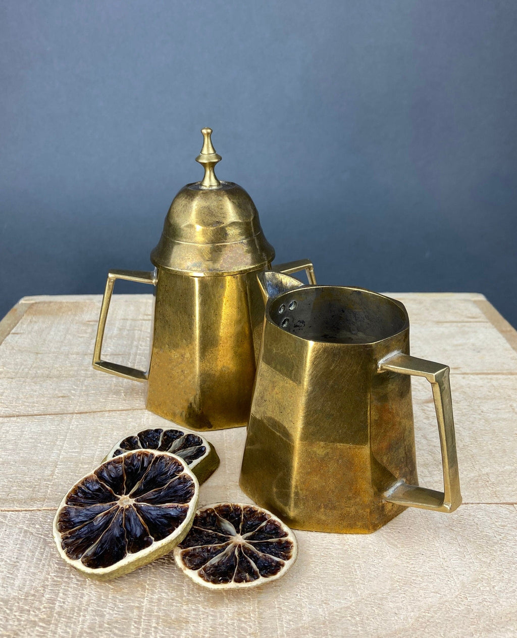 Vintage Heavy Brass Creamer & Sugar