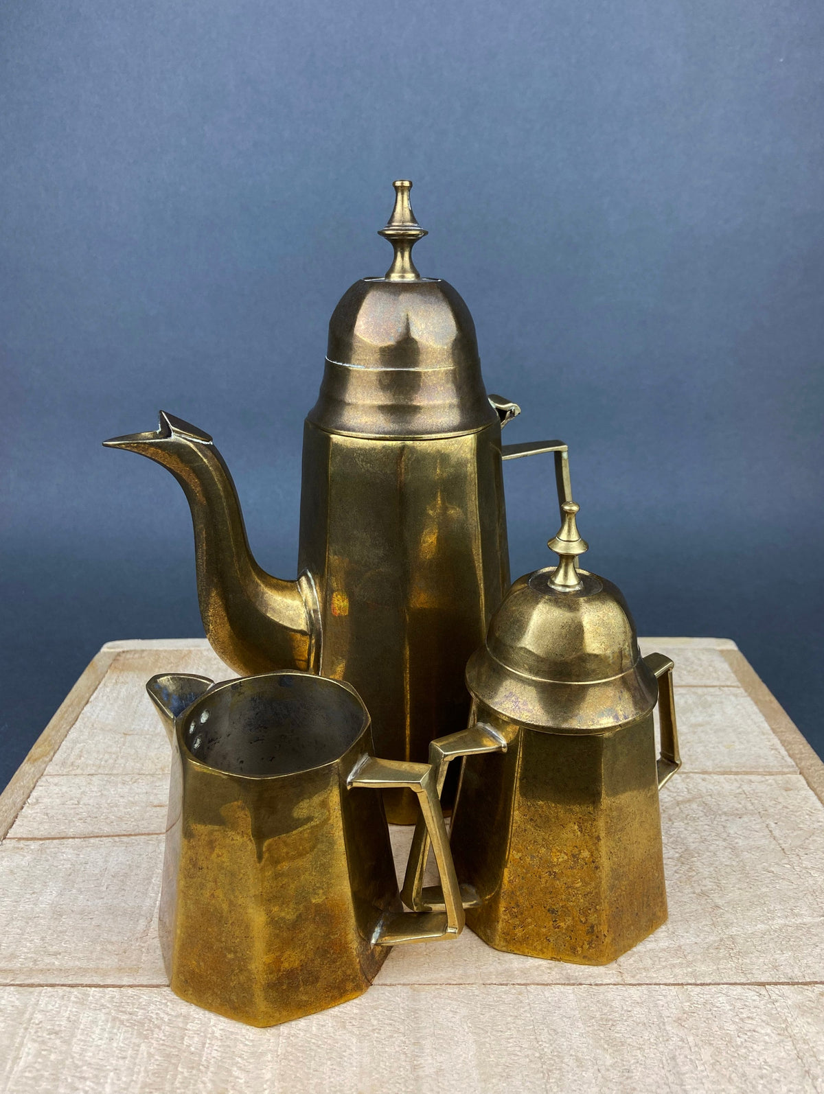 Heavy Brass Coffee Pot, Creamer & Sugar