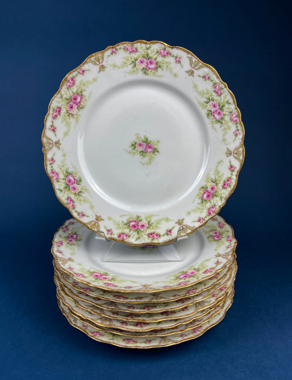 Limoges Elite Rose Garland Plates, Pair