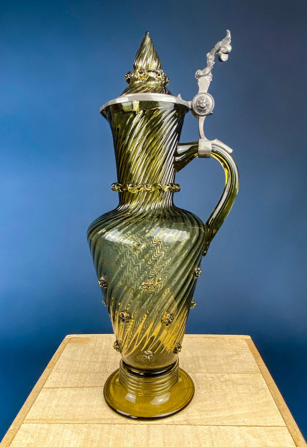 Iridescent Peach Bark Glass Pitcher, 10"