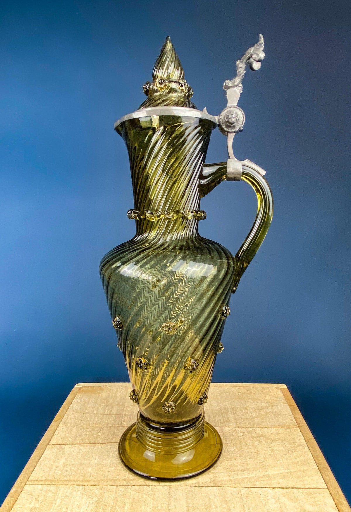 Iridescent Peach Bark Glass Pitcher, 10"