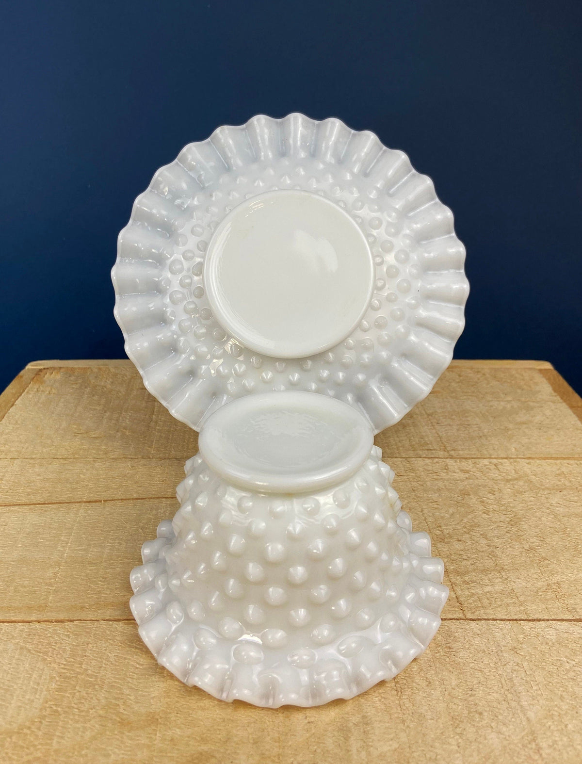 Hobnail Milk Glass Dip Bowl with Plate