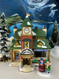 Lighted Porcelain Train Station with Clock Tower