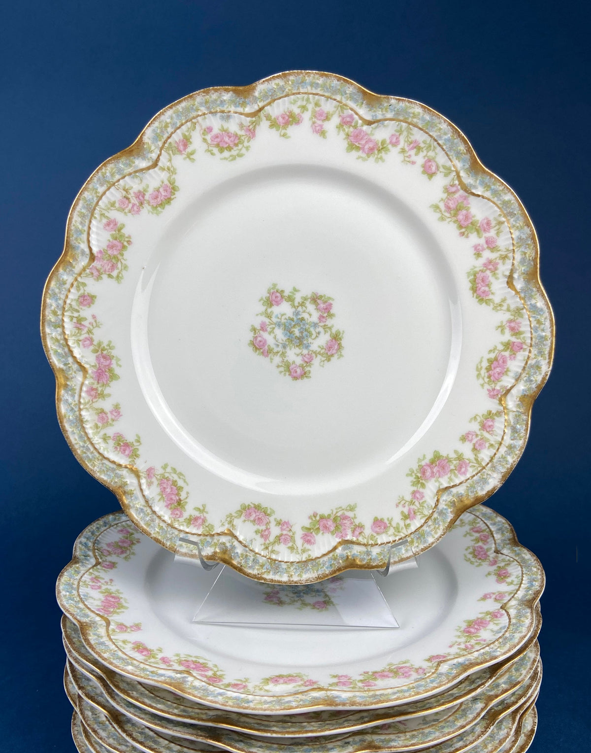 Limoges Elite Rose Garland Plates, Pair