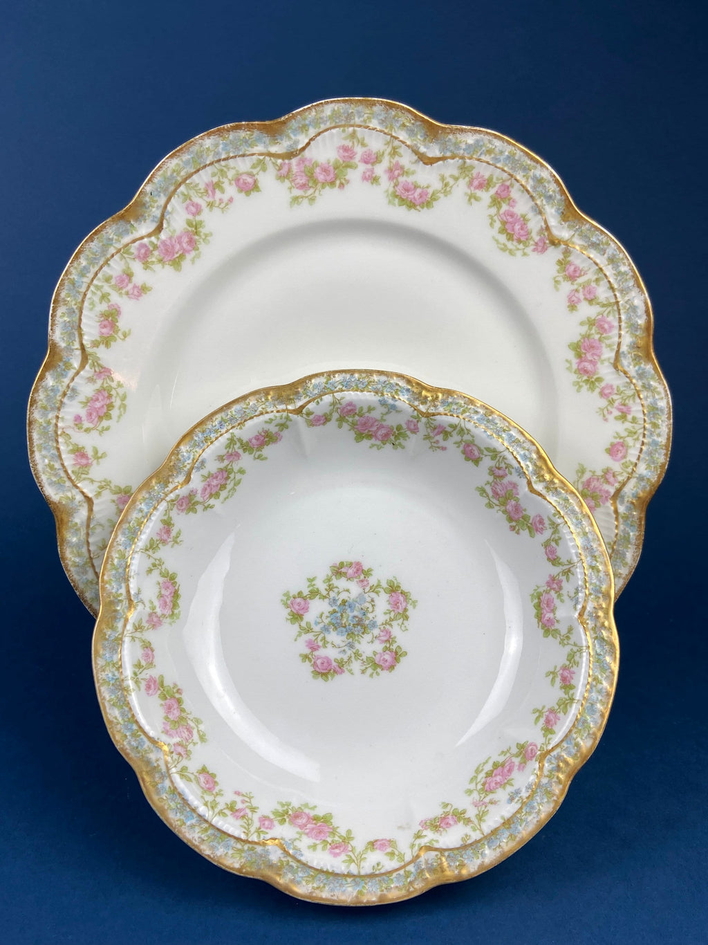 Limoges Elite Rose Garland Plates, Pair