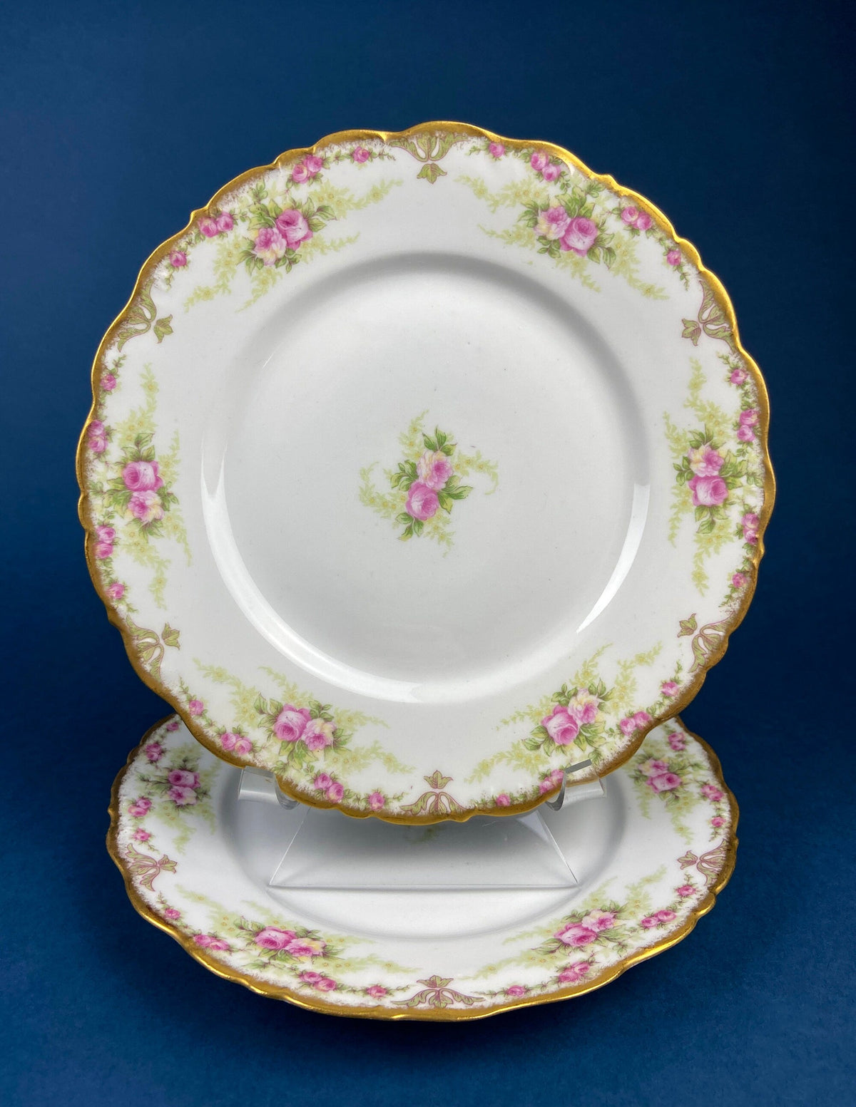 Limoges Elite Rose Garland Plates, Pair